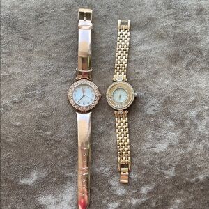 2pc LOT Watches >> Rose Metallic GG Rhinestone + Gold Tone Floating Rhinestone